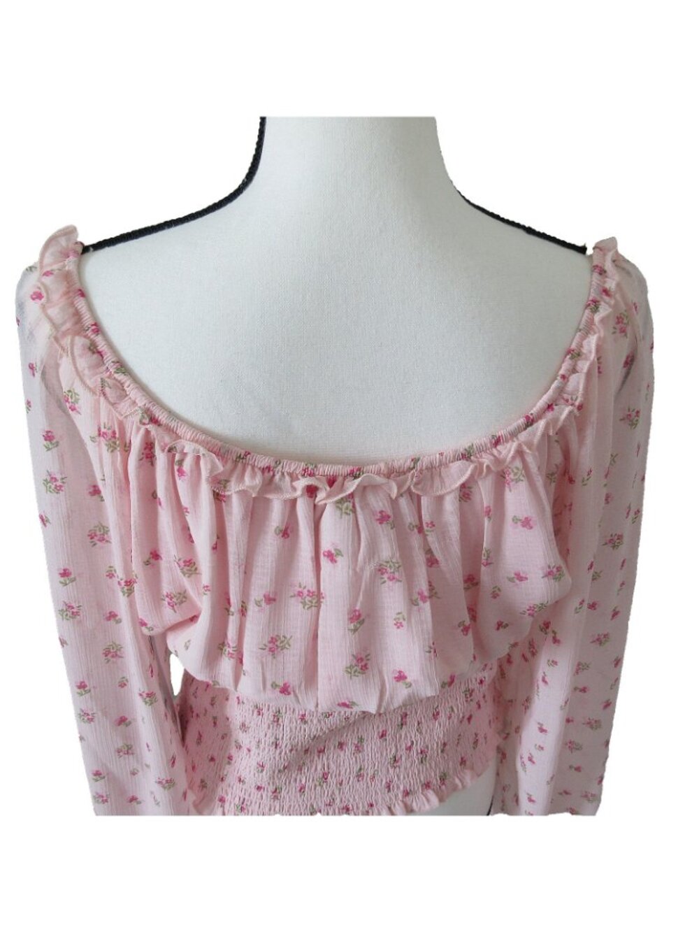 NWT Madden Girl XL Pink Floral Smocked Bodice Peasant Blouse Y2K Inspired - Picture 4 of 8